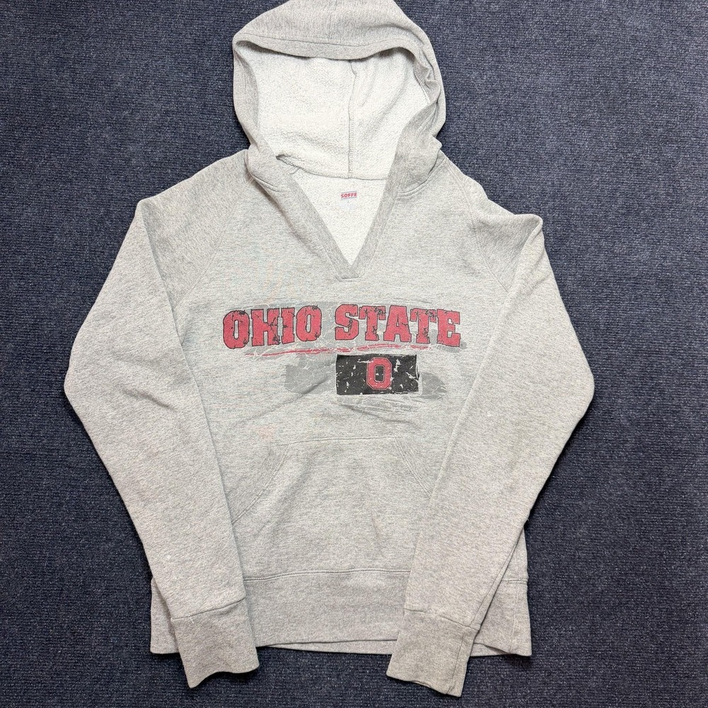 Ohio State Sweatshirt Womens L NCAA Football Hooded Pullover V Neck Soffe Gray